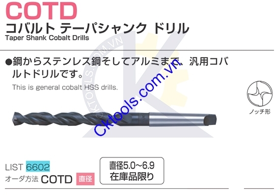 Mũi khoan Nachi COTD15.0-19.8, Mũi khoan Nachi List 6602 15.0-19.8, Mũi khoan L6602 15.0-19.8, Mũi khoan inox L6602 15.0-19.8, Mũi khoan inox chuôi côn L6602 15.0-19.8